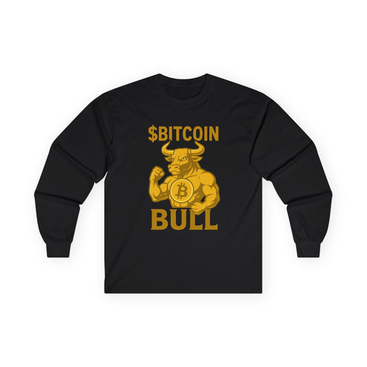 Bitcoin Bull Long Sleeve Tee for Crypto Lovers, Funny Crypto Shirt, Gift for Blockchain Enthusiasts, Cryptocurrency Apparel, Trendy Tee