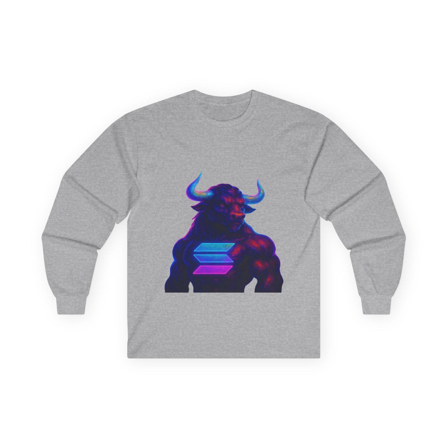 Solana Retro Bull Graphic Tee, Unisex Long Sleeve Shirt, Vintage Style Apparel, Gift for Him/Her, Cool Casual Wear, Cyberpunk Vibes