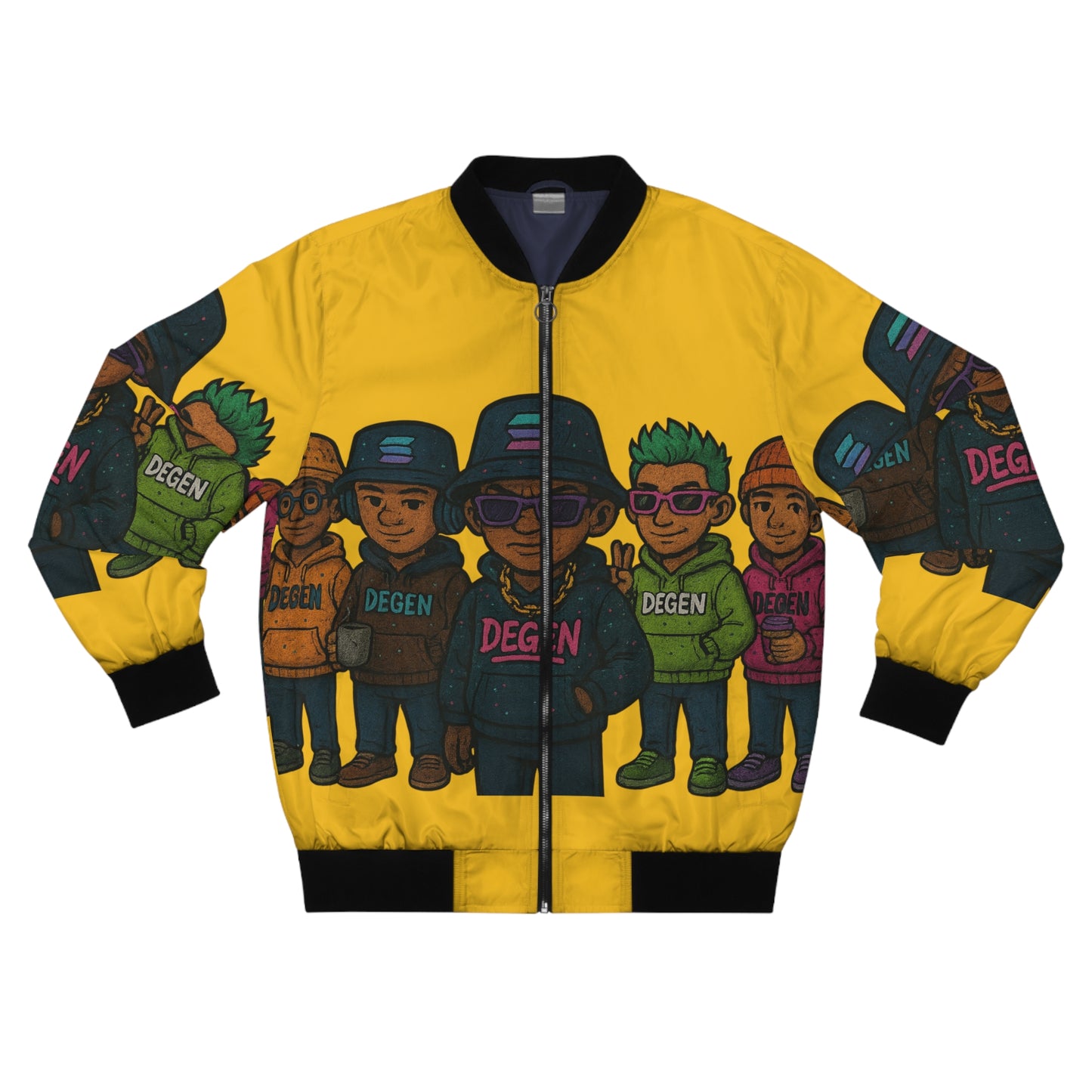 Degen Bomber Collection Colorful Cartoon Bomber Jacket, Casual Streetwear, Unique Men's Jacket, Gift for Him, Fashionable Layering Piece