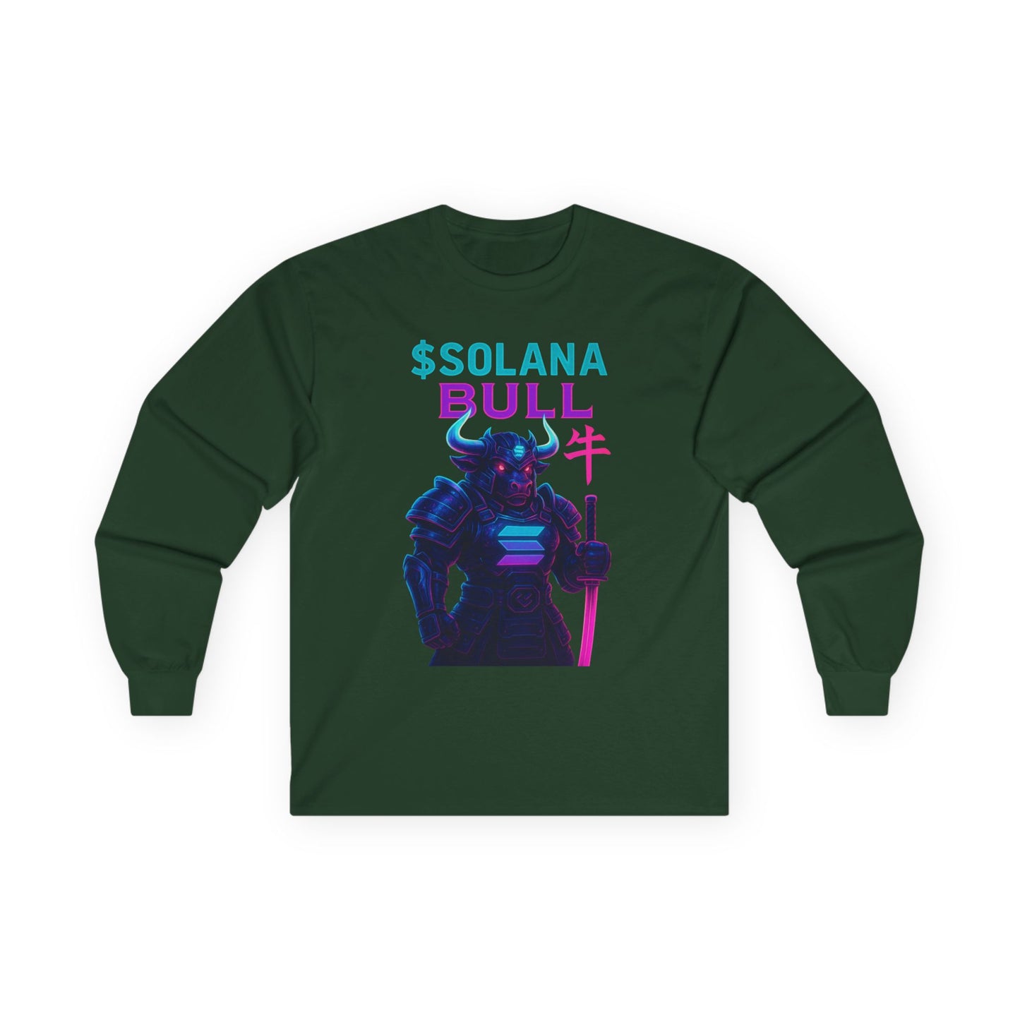 Solana Unisex Long Sleeve Tee with SOLANA BULL Design, Crypto Enthusiast Gift, Trendy Streetwear, Unique Shirt for Tech Lovers, Digital Art Apparel