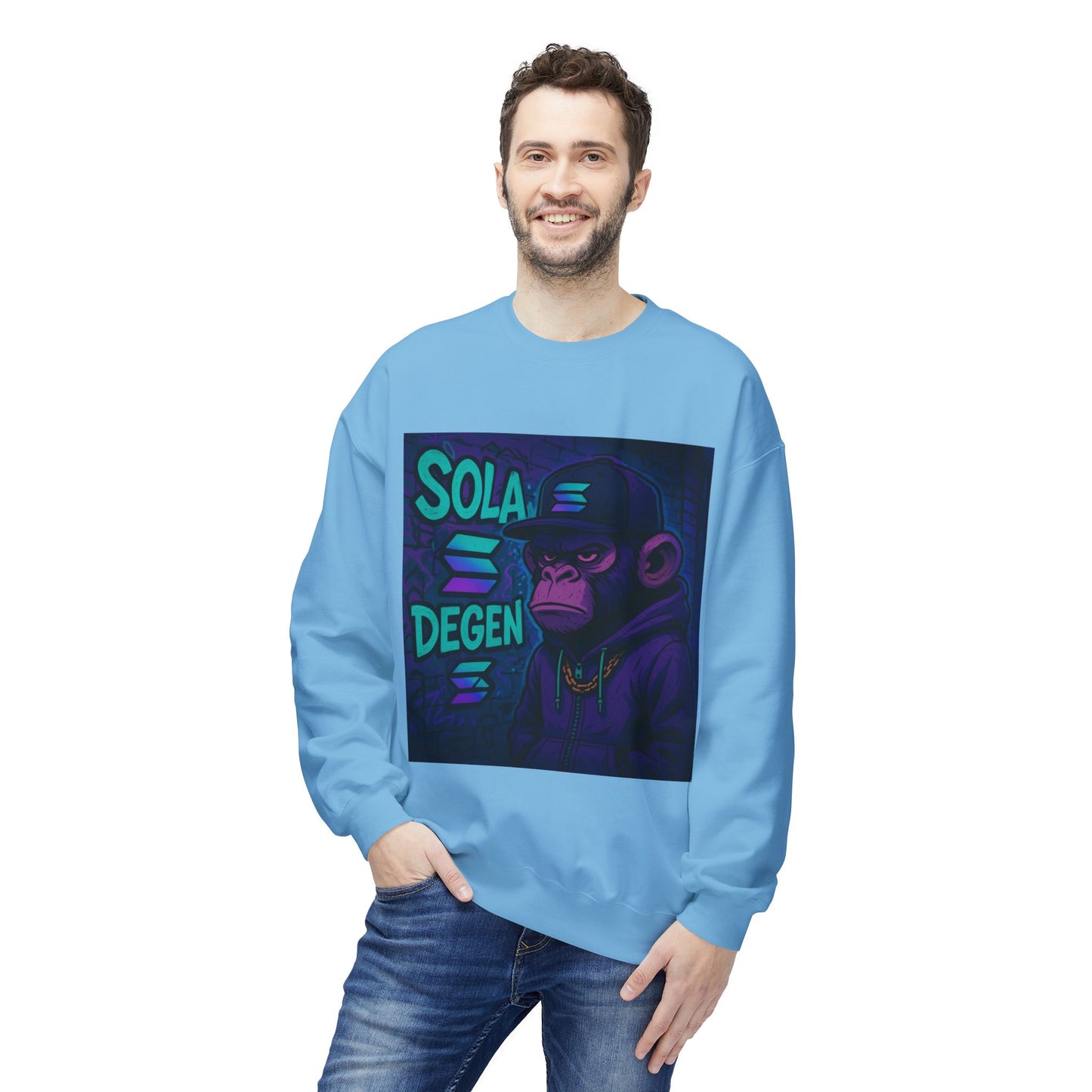 Solana Degen Sweatshirt, Unisex Graphic Crewneck, Crypto Fashion, Trendy Sweatshirt, Gift for Crypto Enthusiasts