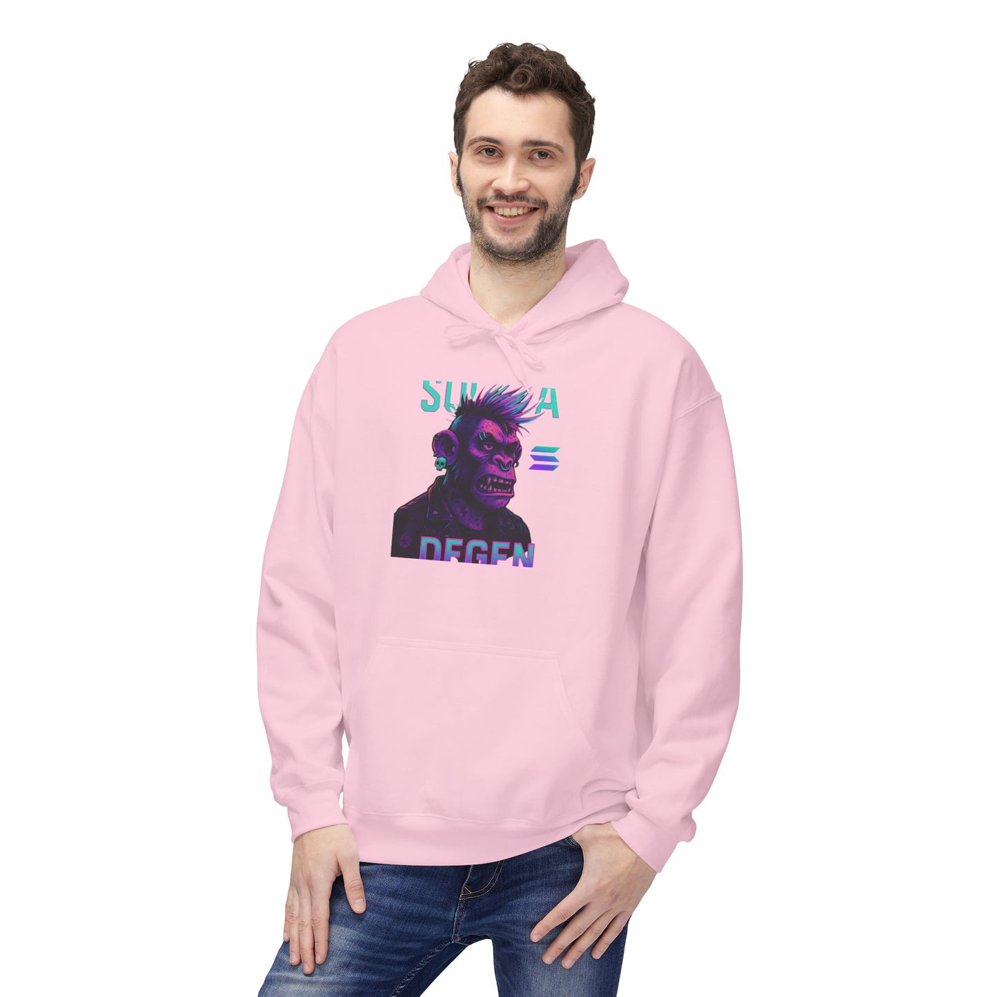 Solana Degen Mode Cool Graphic Hoodie for Trendy Fashionables | Unisex Midweight Softstyle, Streetwear Gift, Casual Look, Everyday Comfort, Unique Design