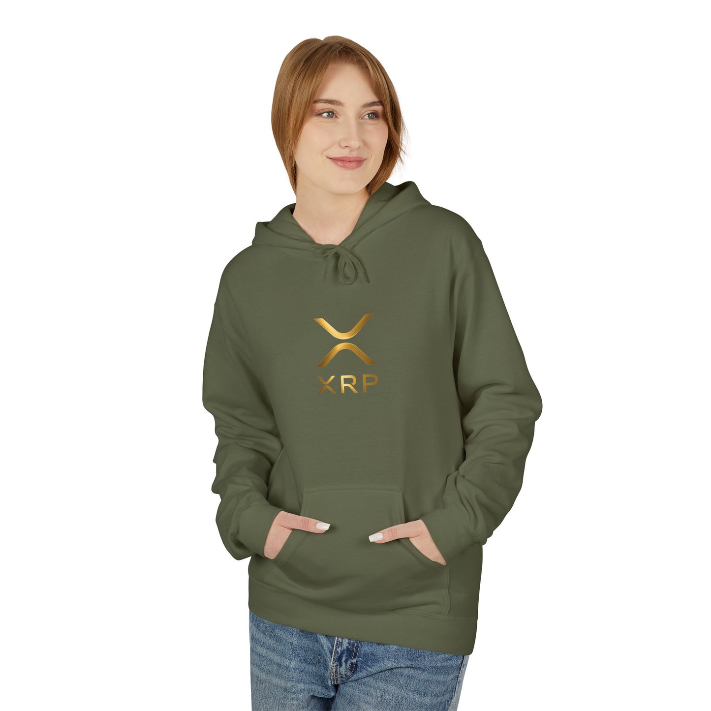 XRP Gold Logo Fleece Hoodie, Unisex Pullover, Cryptocurrency Apparel, Gift for Crypto Enthusiasts, Casual Streetwear, Perfect for Winter