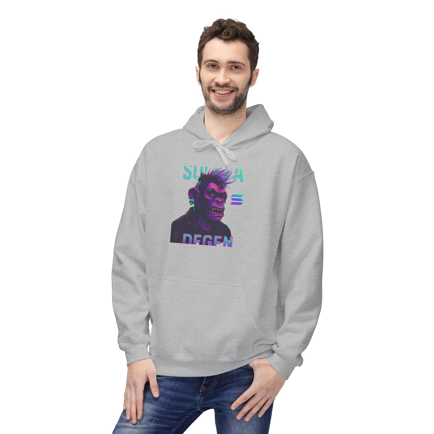 Solana Degen Mode Cool Graphic Hoodie for Trendy Fashionables | Unisex Midweight Softstyle, Streetwear Gift, Casual Look, Everyday Comfort, Unique Design