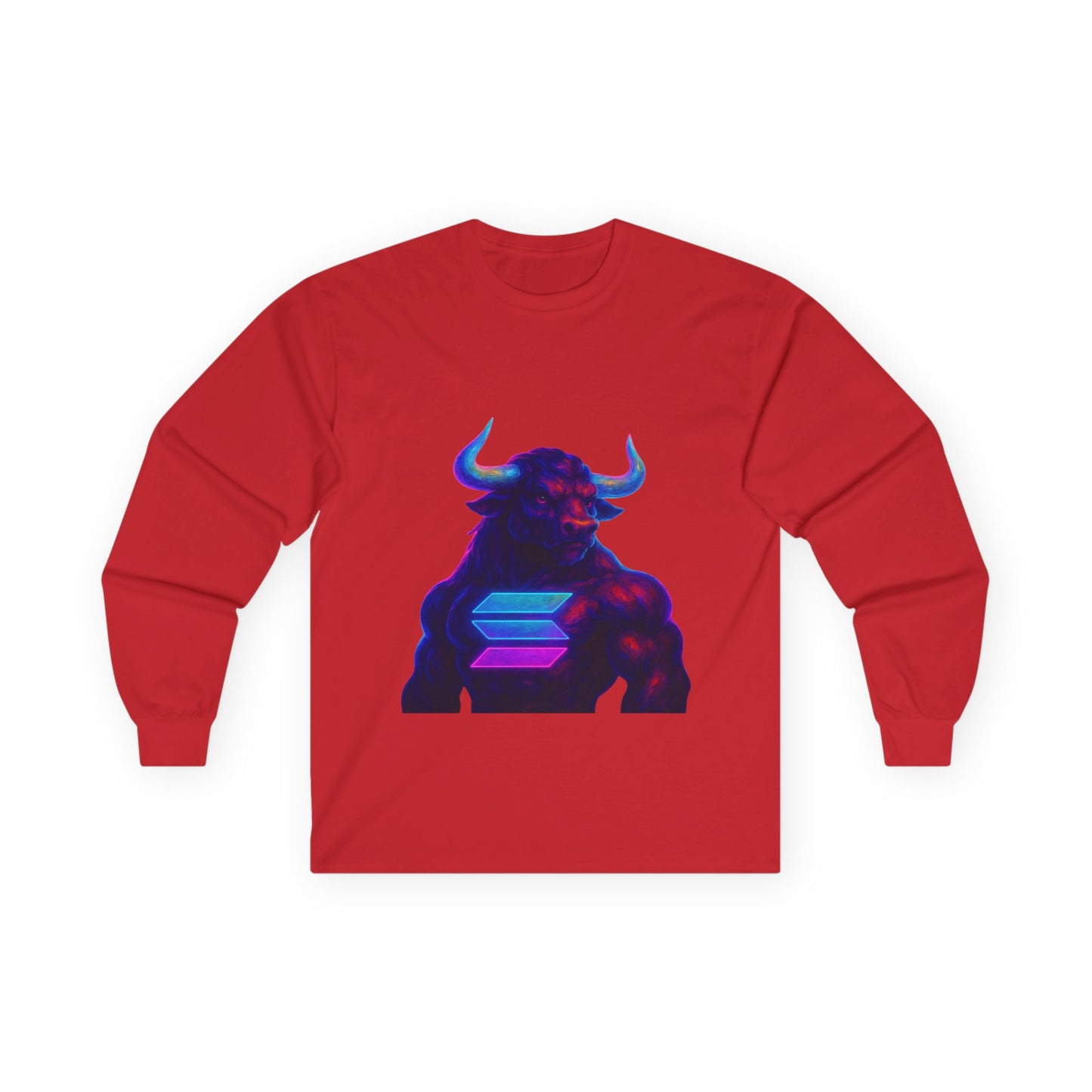 Solana Retro Bull Graphic Tee, Unisex Long Sleeve Shirt, Vintage Style Apparel, Gift for Him/Her, Cool Casual Wear, Cyberpunk Vibes