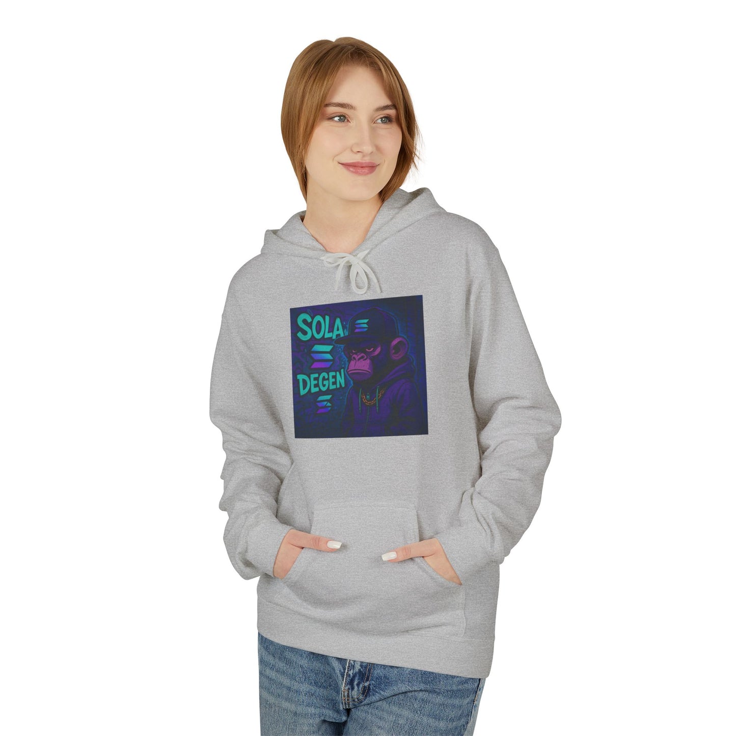 Solana Degen Mode Fleece Hoodie with Motivational Art | Cozy Unisex Hoodie for Casual Wear, Gifts, Relaxation, Streetwear, Everyday Comfort