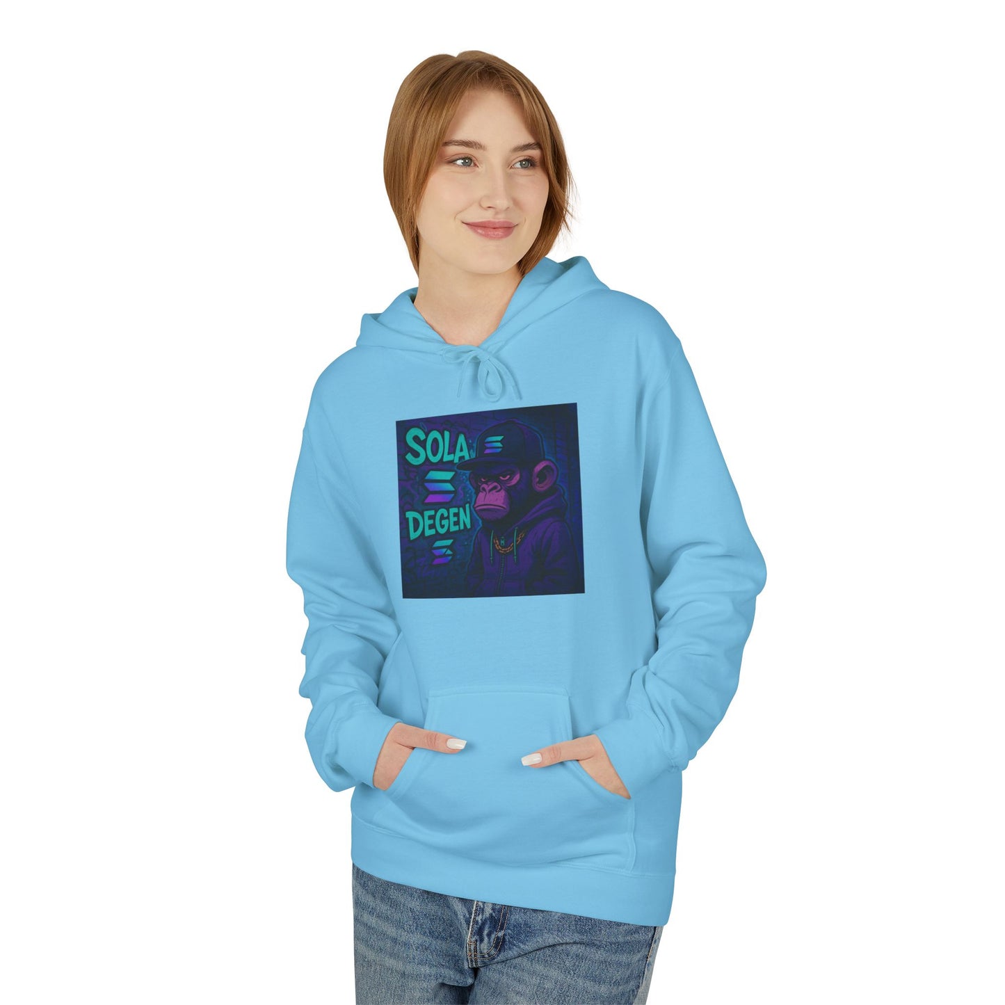 Solana Degen Mode Fleece Hoodie with Motivational Art | Cozy Unisex Hoodie for Casual Wear, Gifts, Relaxation, Streetwear, Everyday Comfort
