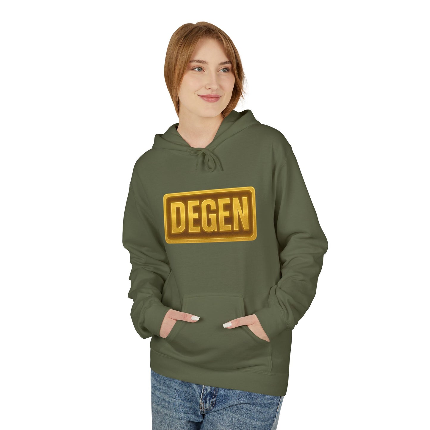 Degen Collection Unisex Fleece Hoodie with 'DEGEN' Design, Cozy Gift, Casual Wear, Streetwear, Perfect for Everyday Use, Fun and Unique Fashion