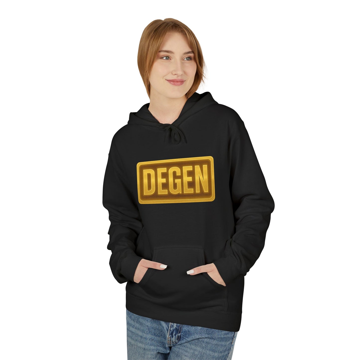 Degen Collection Unisex Fleece Hoodie with 'DEGEN' Design, Cozy Gift, Casual Wear, Streetwear, Perfect for Everyday Use, Fun and Unique Fashion
