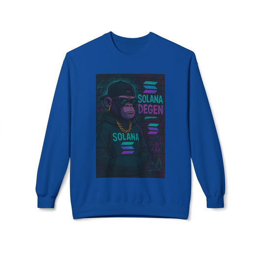 Solana Degen Fleece Sweatshirt, Cozy Crewneck, Unisex Apparel, Gift for Crypto Lovers, Stylish Casual Wear, Trendy Streetwear