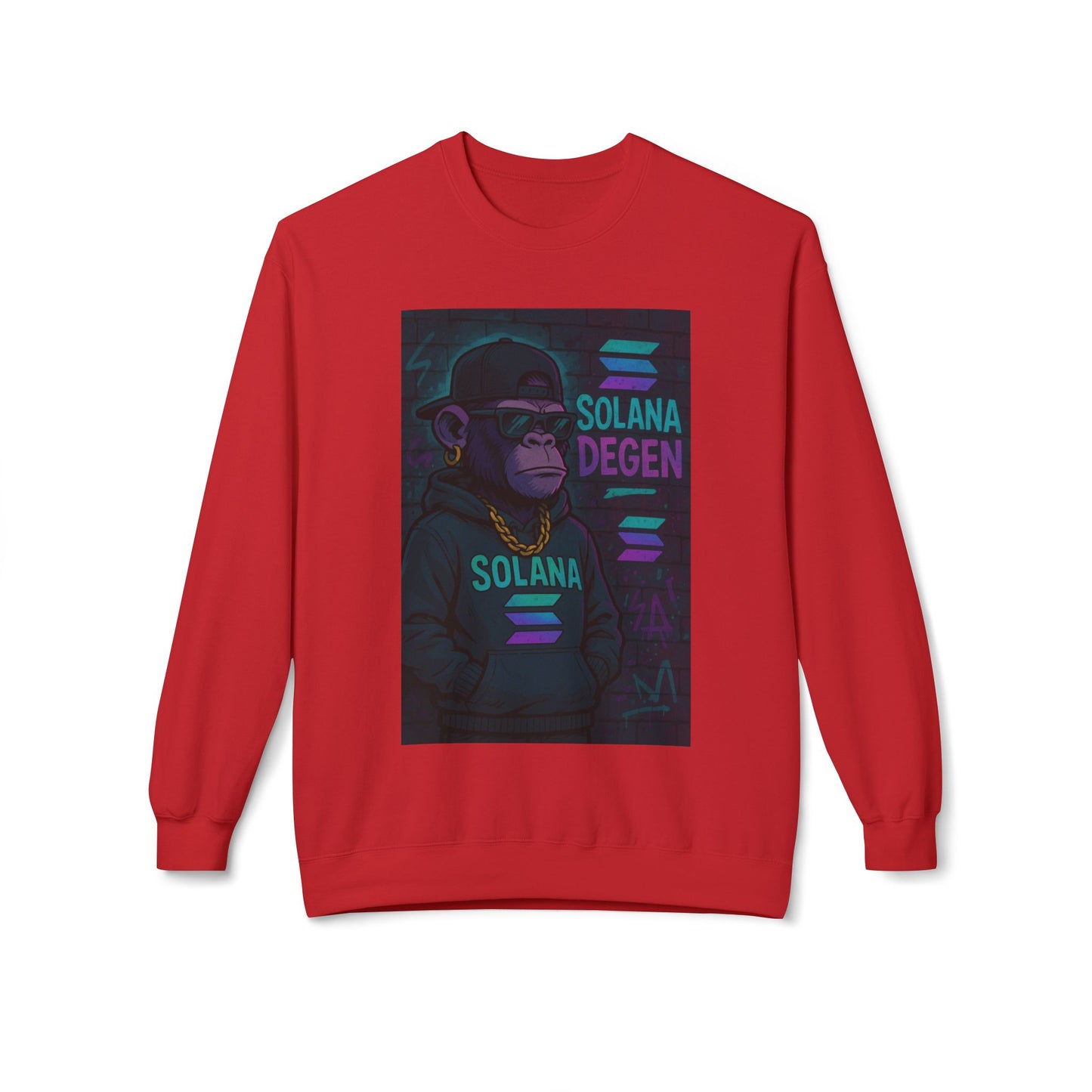 Solana Degen Fleece Sweatshirt, Cozy Crewneck, Unisex Apparel, Gift for Crypto Lovers, Stylish Casual Wear, Trendy Streetwear