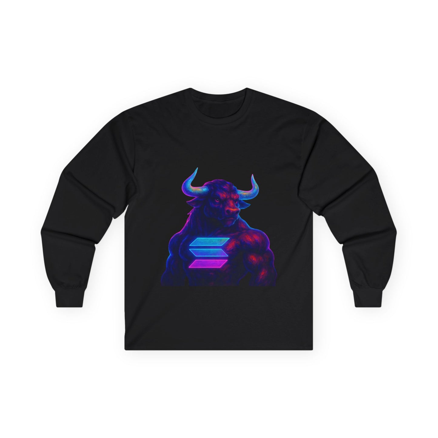 Solana Retro Bull Graphic Tee, Unisex Long Sleeve Shirt, Vintage Style Apparel, Gift for Him/Her, Cool Casual Wear, Cyberpunk Vibes