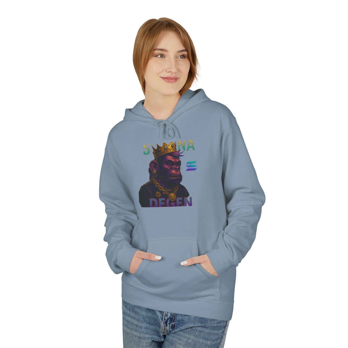 Solana Degen Mode King Inspired Unisex Hoodie, Cozy Streetwear, Gift for Him/Her, Casual Layering, Perfect for Relaxing & Celebrations