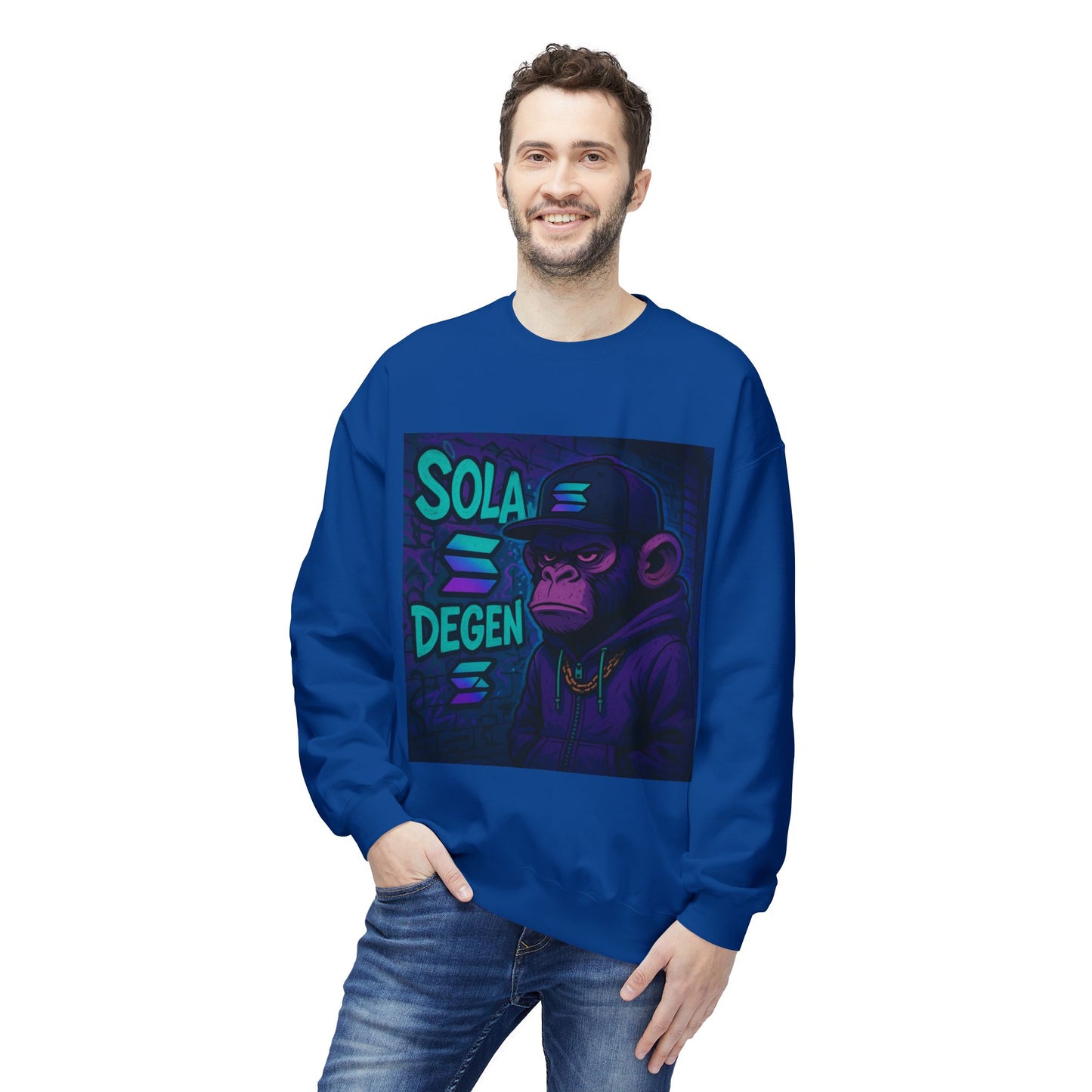 Solana Degen Sweatshirt, Unisex Graphic Crewneck, Crypto Fashion, Trendy Sweatshirt, Gift for Crypto Enthusiasts