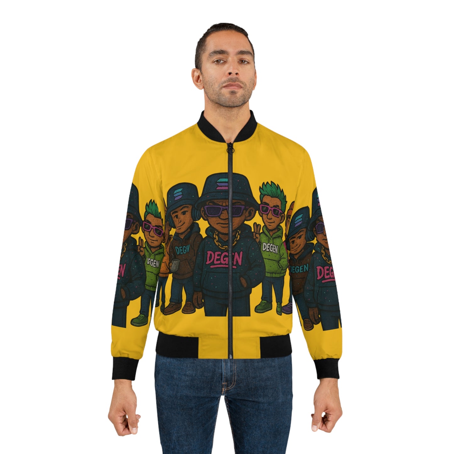 Degen Bomber Collection Colorful Cartoon Bomber Jacket, Casual Streetwear, Unique Men's Jacket, Gift for Him, Fashionable Layering Piece