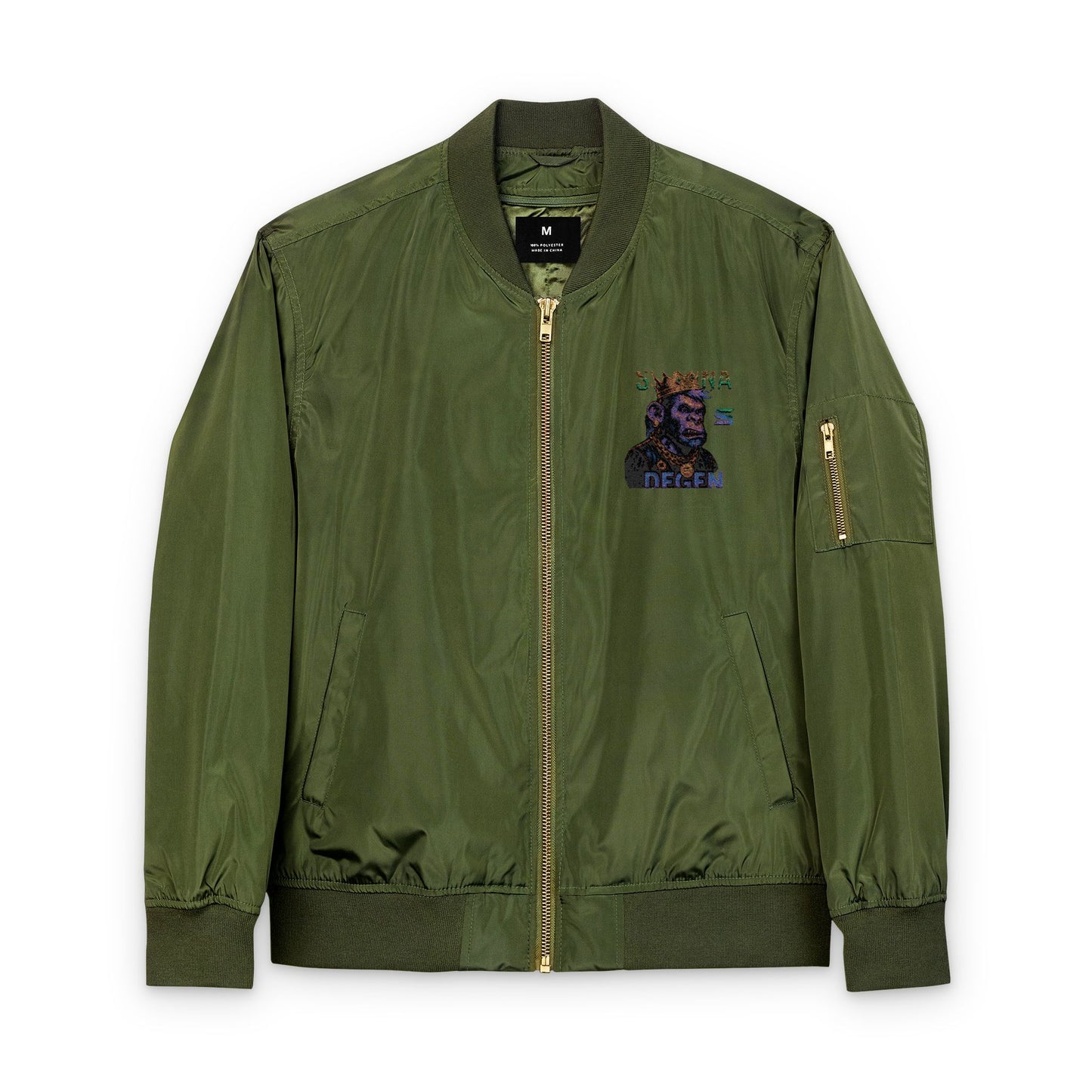 Solana Degen Embroidered Recycled Bomber Jacket, Eco-Friendly Fashion, Streetwear Style, Gift for Him, Casual Layering