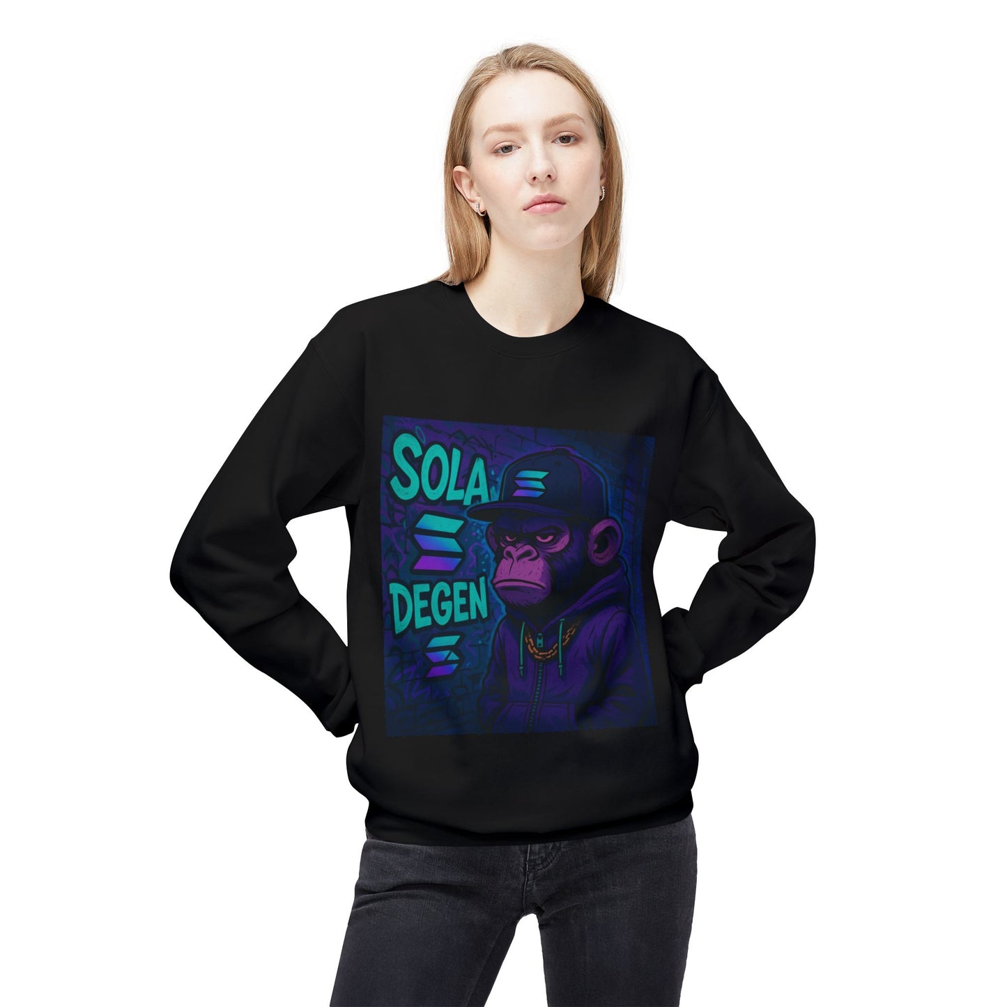Solana Degen Sweatshirt, Unisex Graphic Crewneck, Crypto Fashion, Trendy Sweatshirt, Gift for Crypto Enthusiasts