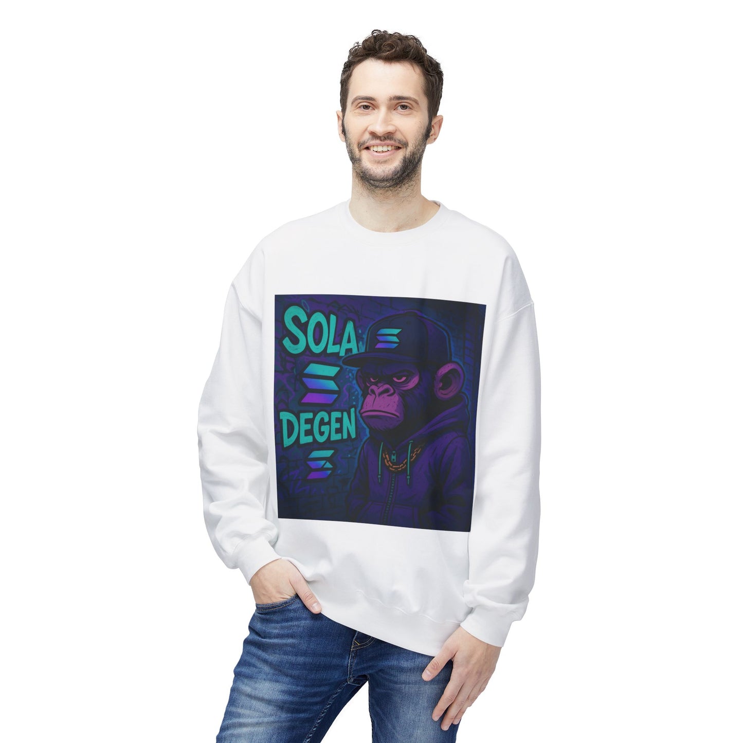 Solana Degen Sweatshirt, Unisex Graphic Crewneck, Crypto Fashion, Trendy Sweatshirt, Gift for Crypto Enthusiasts