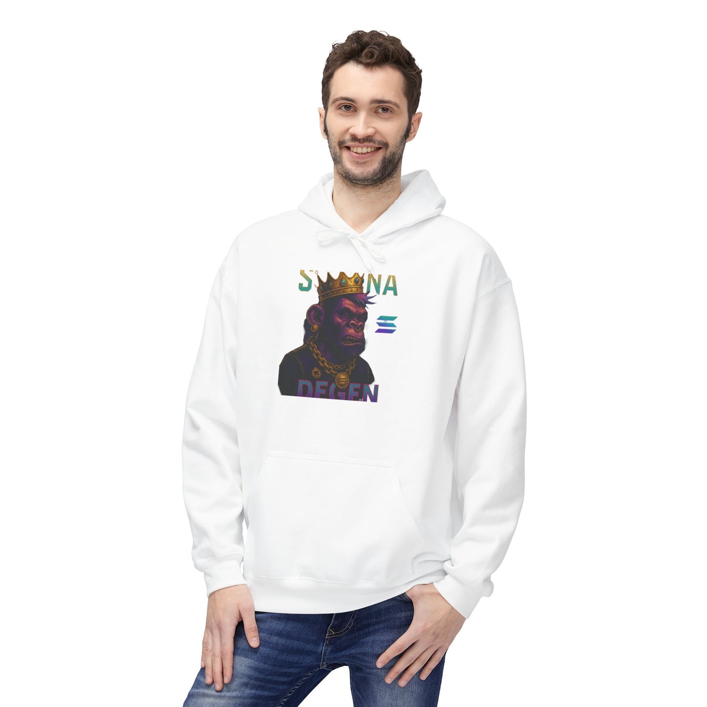 Solana Degen Mode King Inspired Unisex Hoodie, Cozy Streetwear, Gift for Him/Her, Casual Layering, Perfect for Relaxing & Celebrations